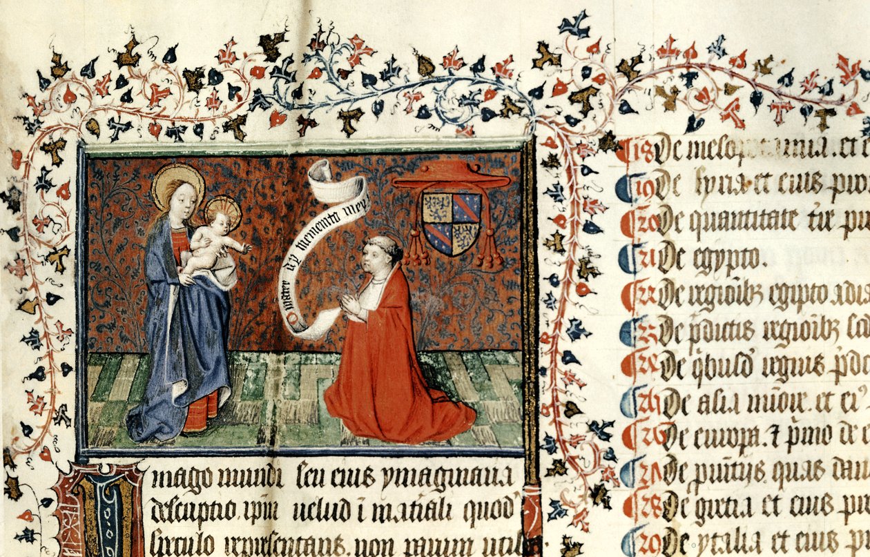 Paní 954 Pierre dAilly (1350-1420) biskup z Cambrai, před Pannou Marií, z Oeuvres od Pierra dAilly, kolem 1416 od French School