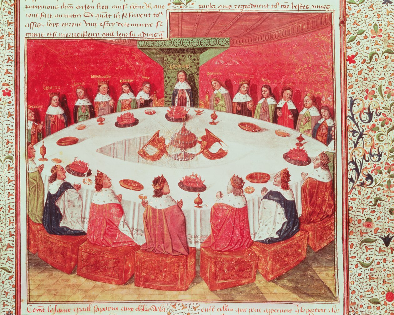 Ms Fr 112 f.5 Kulatý stůl a svatý grál, z knihy Livre de Messire Lancelot du Lac, 1470 od French School