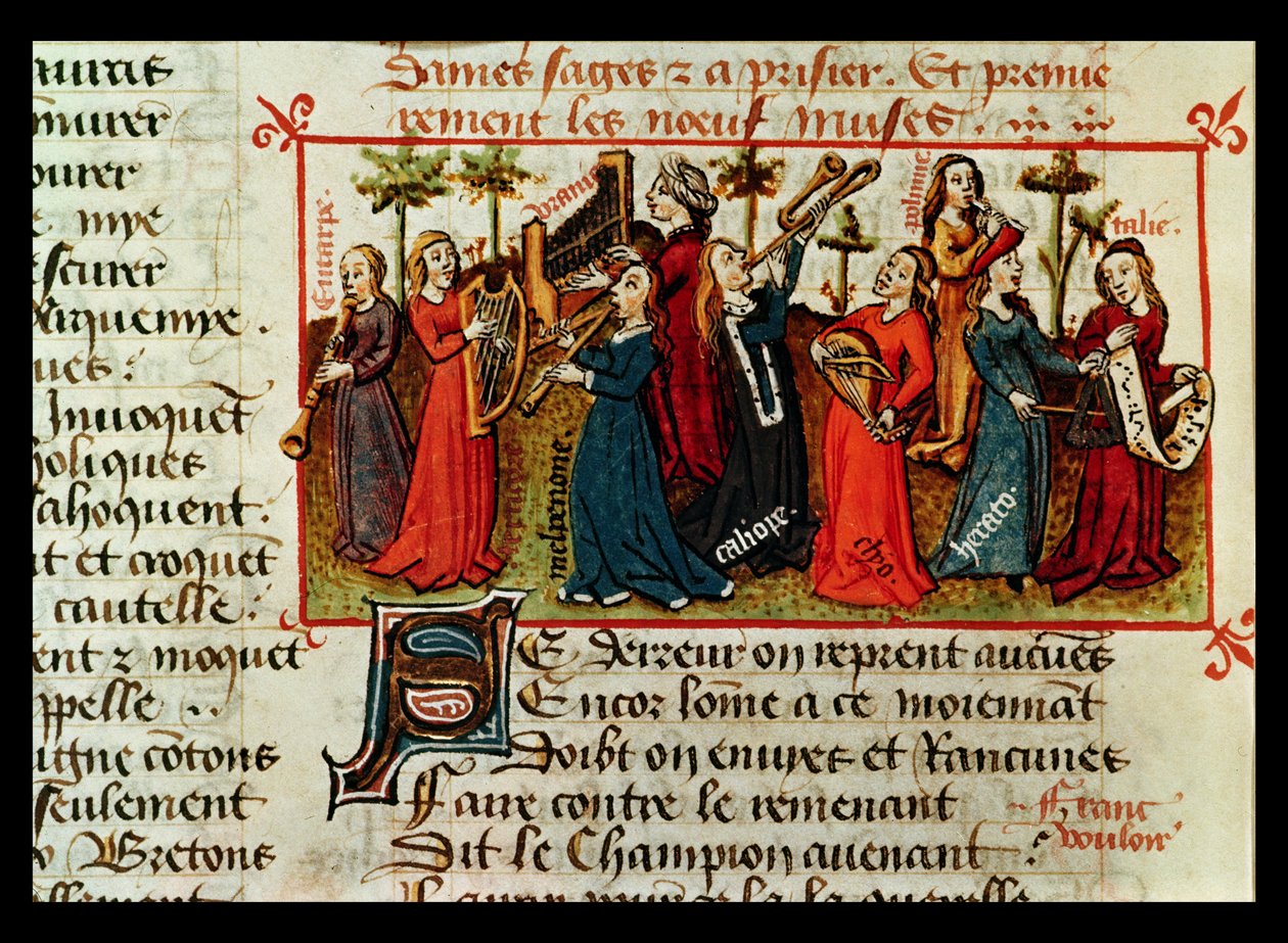 Paní Fr 12476 Fol.109v Devět múz z Le Champion des Dames od Martina le Franc (1410-61) 1451 od French School