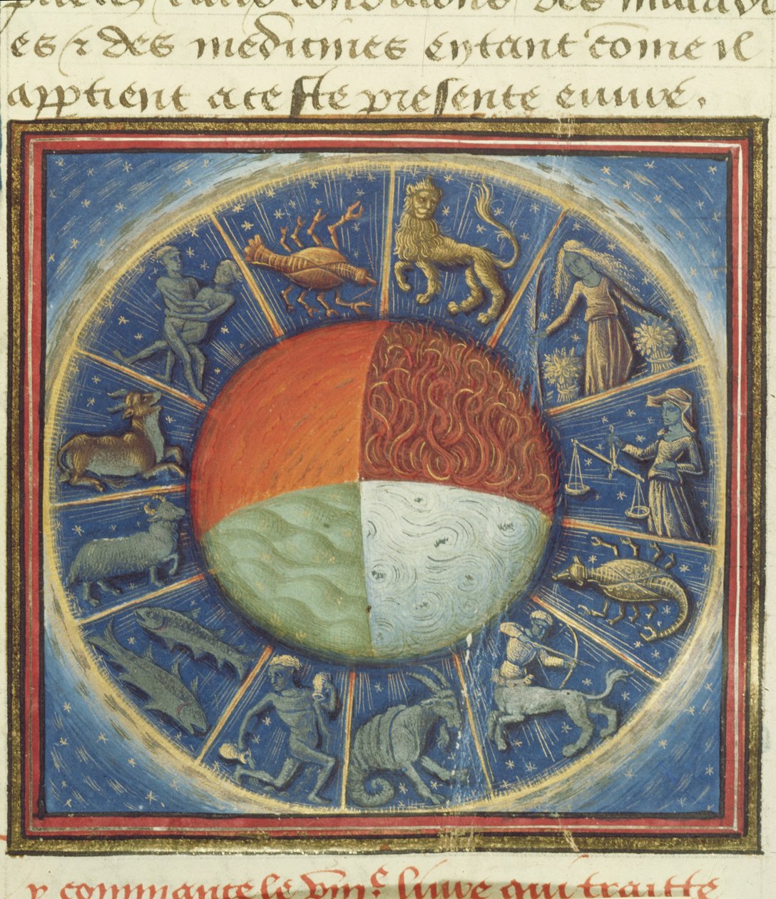 Paní Fr 135 Fol.285 Čtyři živly Země s dvanácti znameními zvěrokruhu, z Des Proprietez des Choses od Barthelemyho lAnglaise, 1445-50 od French School