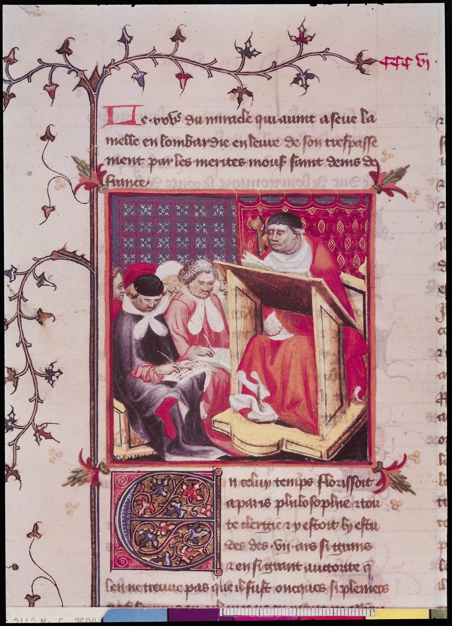 Paní Fr 2608 Fol.295v Profesorka na univerzitě v Paříži, z Grandes Chroniques de France, kolem 1400 od French School