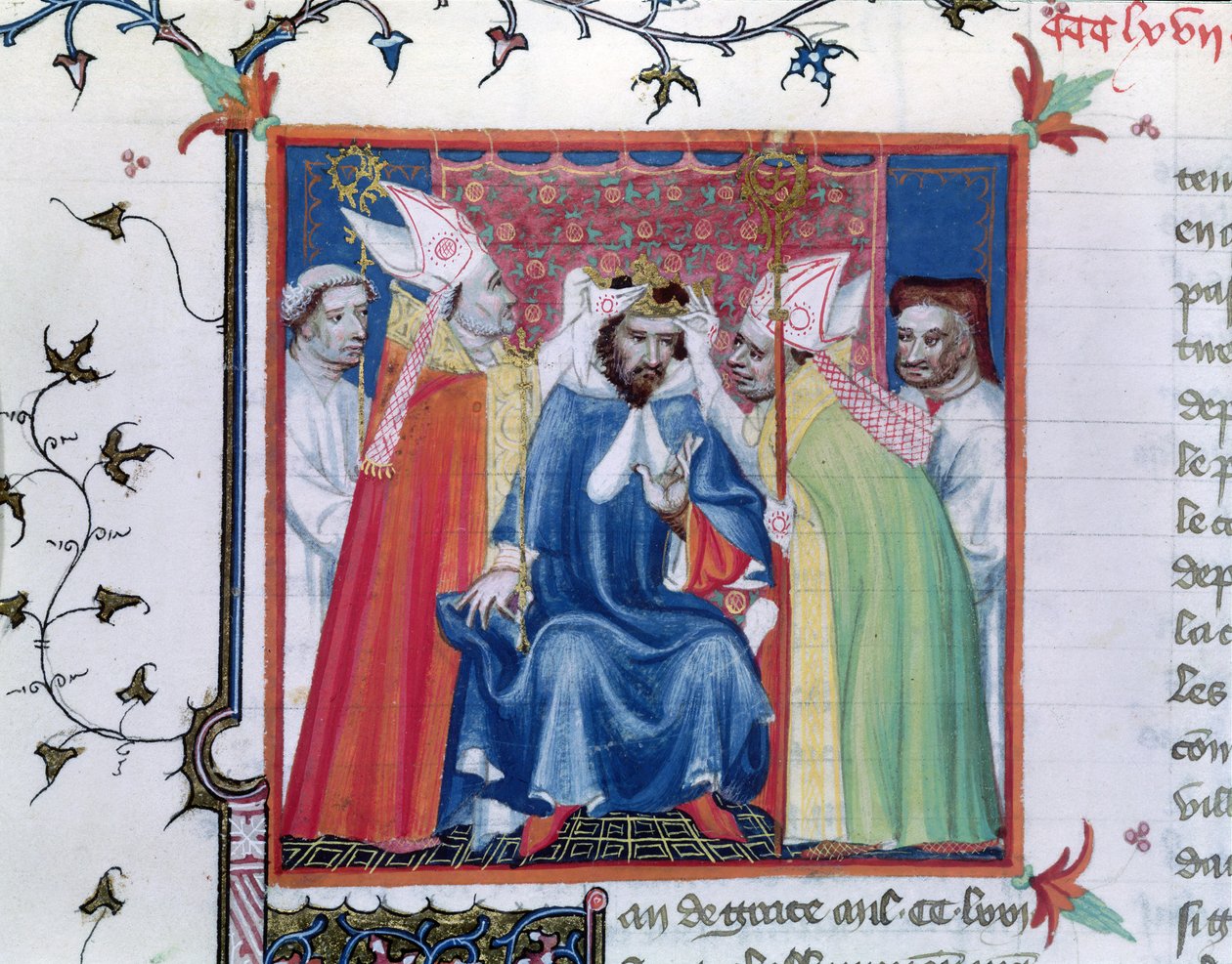 Paní Fr. 2608 fol.335v Korunovace Filipa III. (1245-85), z Grandes Chroniques de France, kolem 1400 od French School