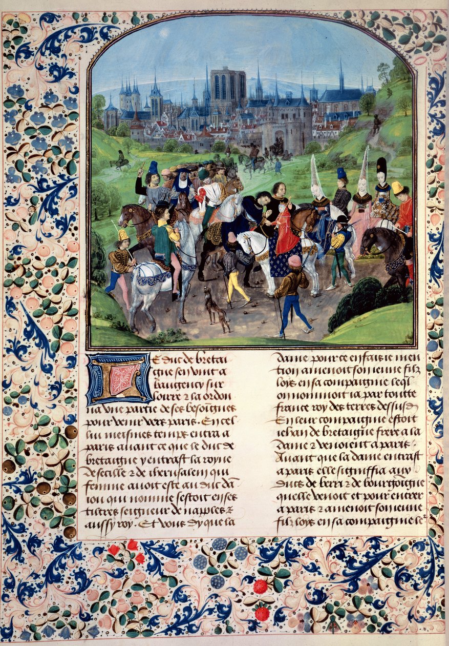 Paní Fr 2645 fol.321v Vstup mladého Ludvíka II. z Anjou do Paříže, z Froissarts Chronicle od French School