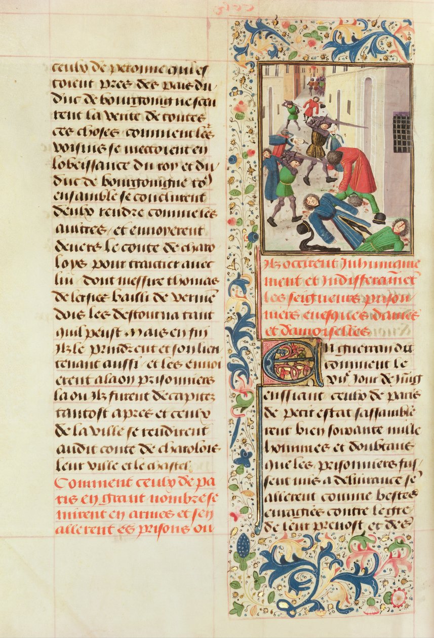Paní Fr 2680 fol.260v Pařížané zabíjejí laonské zajatce od French School