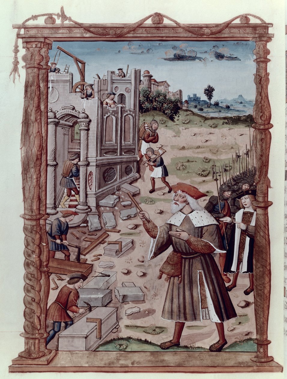 Paní Fr 2820 fol.115v Charlemagne (742-814) Řídící stavbu Aix-la-Chapelle, od Recueil Sommaire des Chroniques Francaises od Guillauma Cretina (1460-1525) od French School