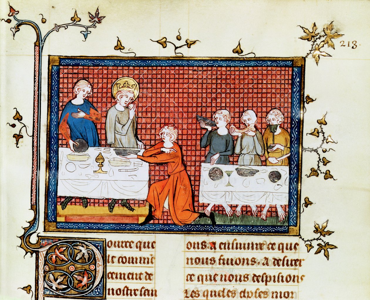 Paní Fr. 5716 f.213 St. Louis Feeding the Poor, from Life and Mirracles of St. Louis, c.1330-40 od French School