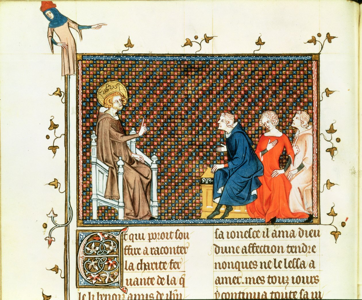 Paní Fr. 5716 fol. 44 St. Louis učí své děti, ze života a zázraků St. Louis, c.1330-40 od French School