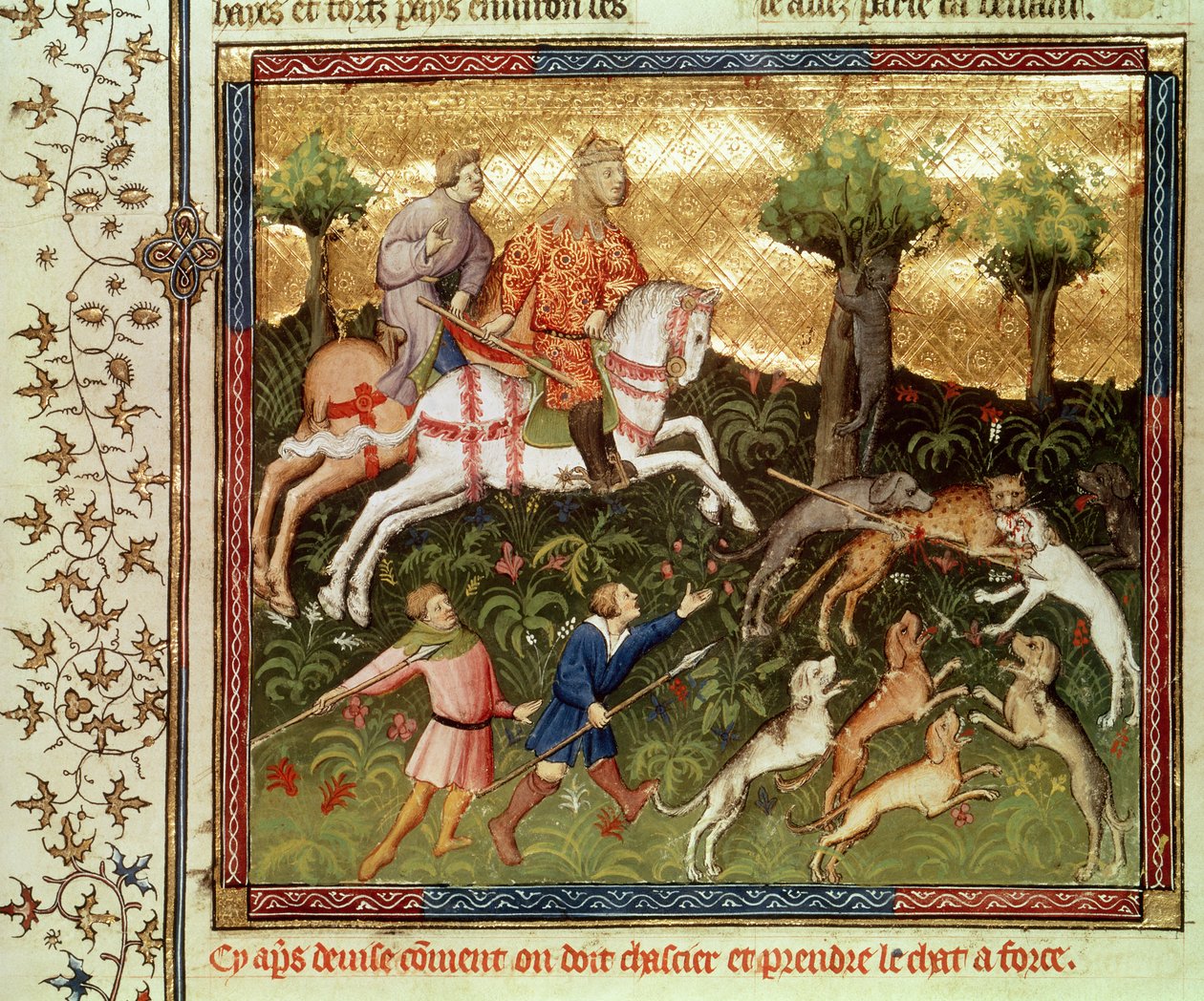 Paní Fr 616 fol.101 Psi útočící na leoparda, z knihy Gastona Phebuse de Foix (1331-91) od French School