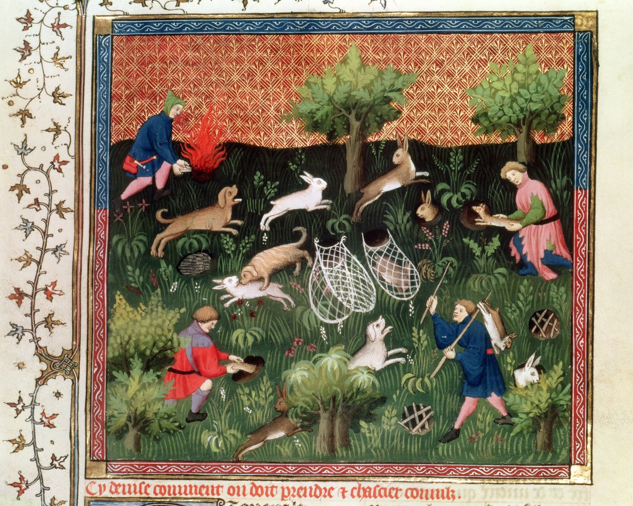 Ms Fr 616 fol.92 Lov zajíců, z Livre de la Chasse od Gastona Phebuse de Foix (1331-91), konec 15. stol. od French School