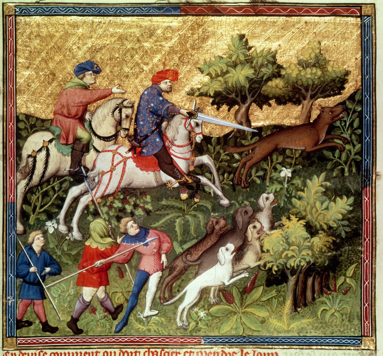 Paní Fr 616 fol.96v Lov na vlka, z knihy Gastona Phebuse de Foix (1331-91) od French School