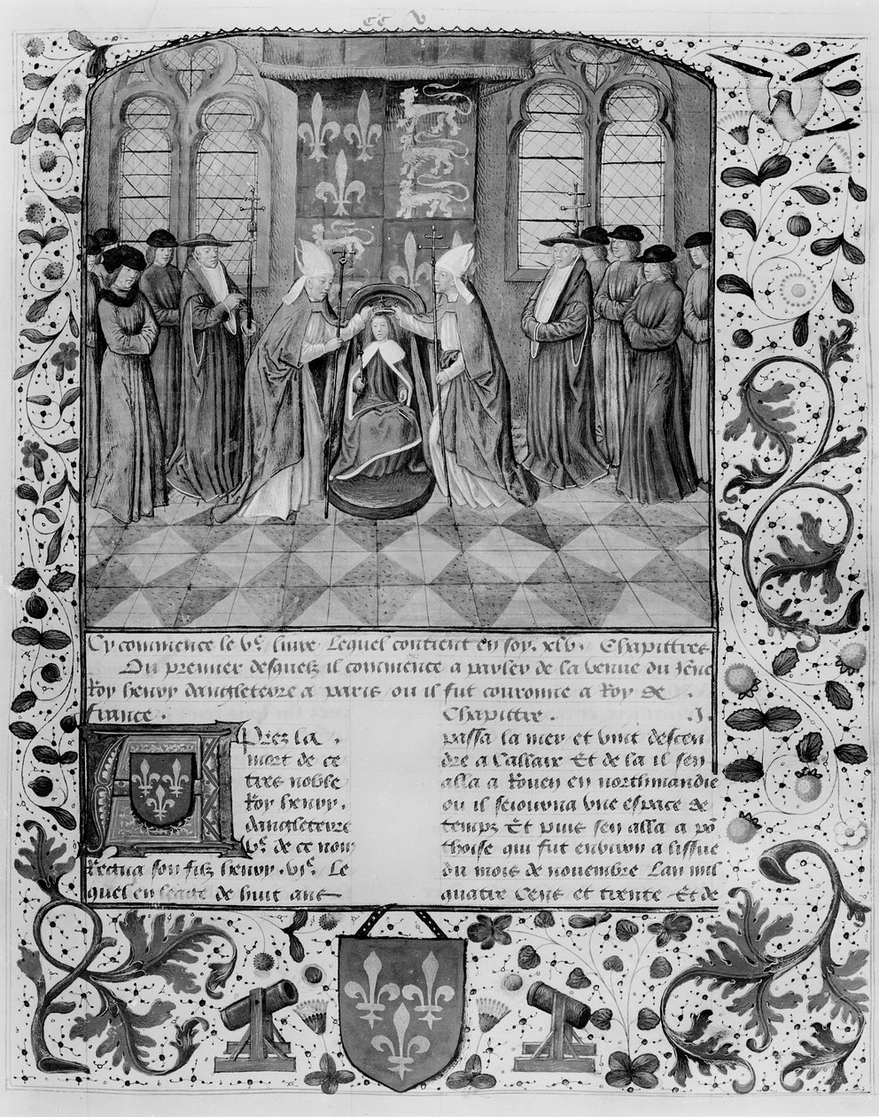 Paní Fr 83 fol. 205 Korunovace Jindřicha VI. (1421-71) od French School