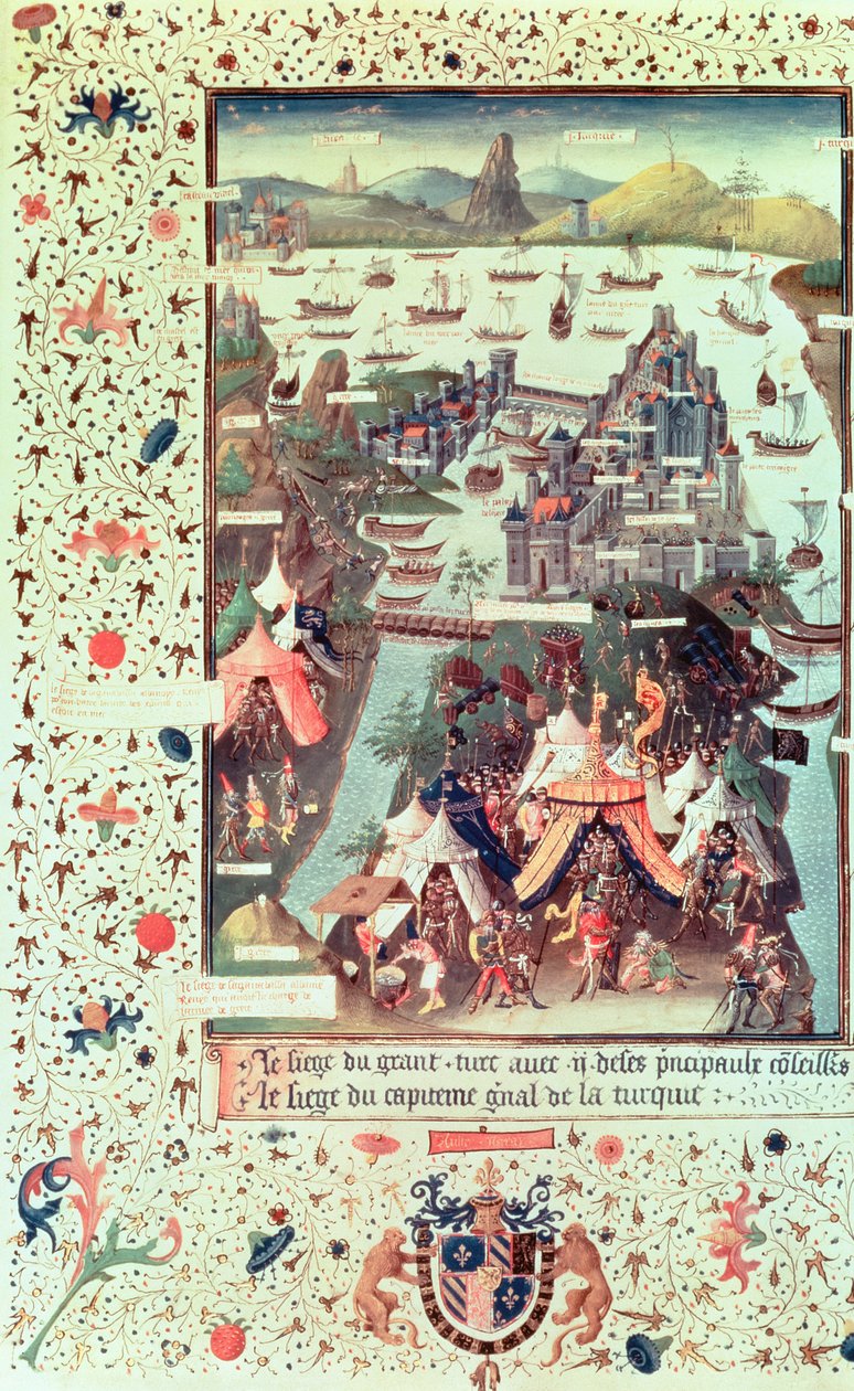 Paní Fr 9087 f.207v Obležení Konstantinopole v roce 1453, z Le Voyage dOutremer od Bertrandona de la Broquiere, kolem 1450-75 od French School