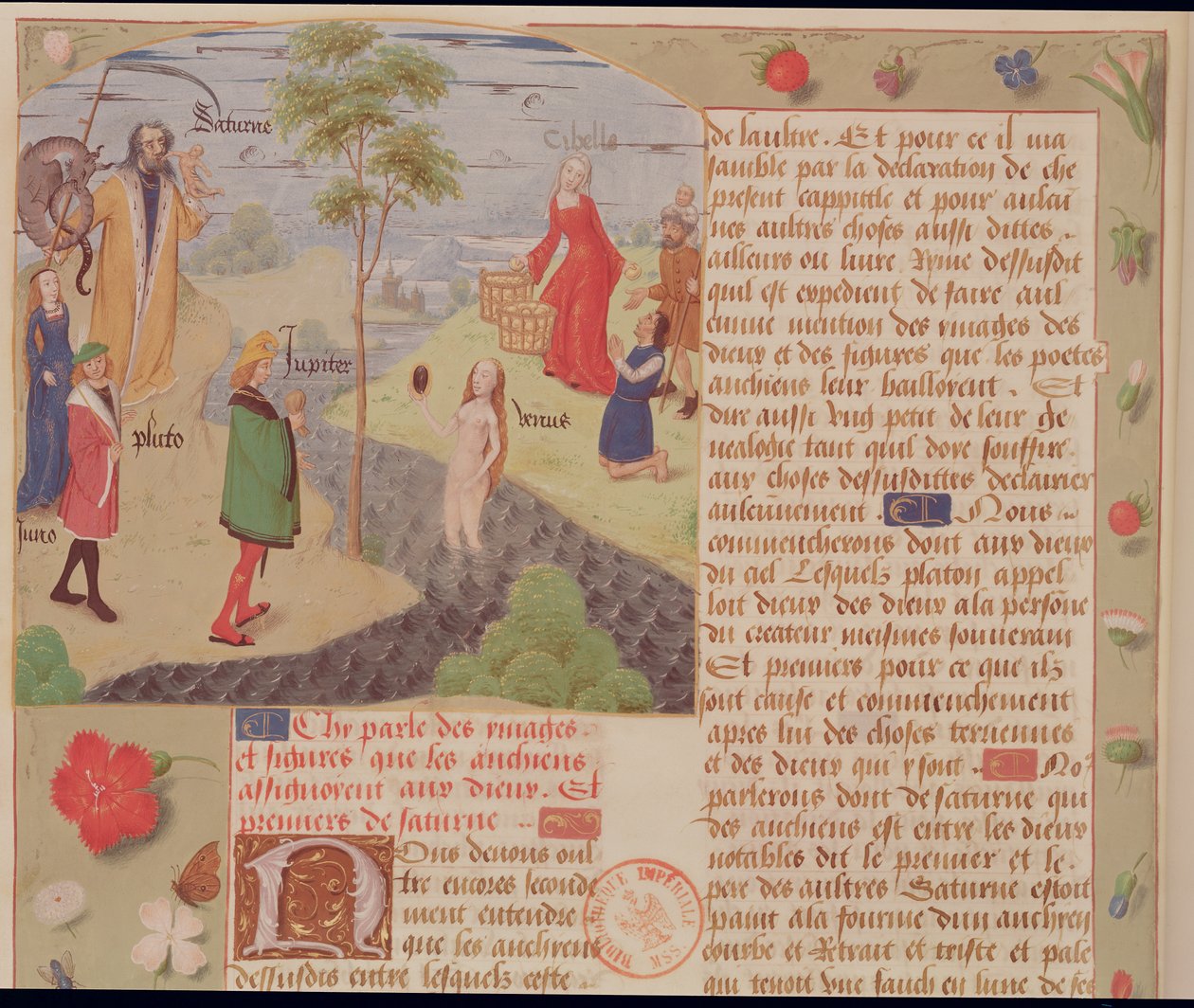 Paní Fr 9197 Fol.157 Olympus se Saturnem, Plutem, Juno, Venuší, Jupiterem a Kybelou, z Livre des Eschecs DAmour od French School