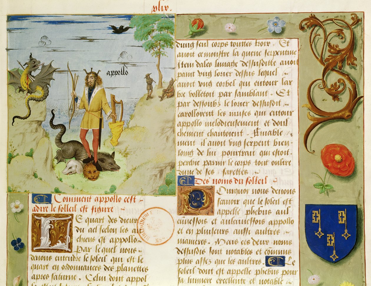 Paní Fr 9197 Fol.49 Apollo zabíjející Python, z Livre des Eschecs DAmour od French School