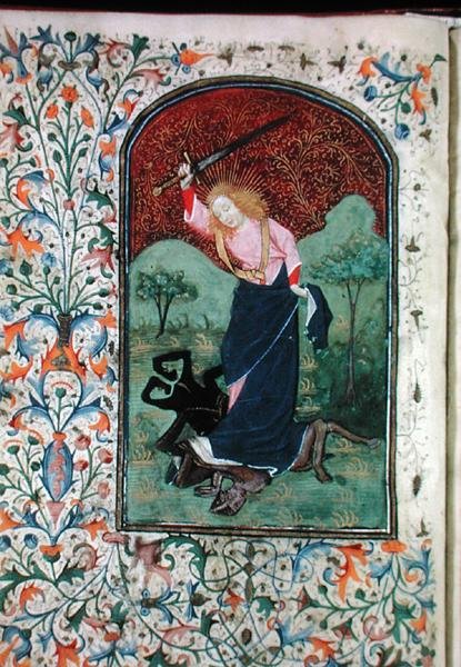 Ms Gen 288 f.84v Wrestling with a best, c.1460 (vellum) od French School