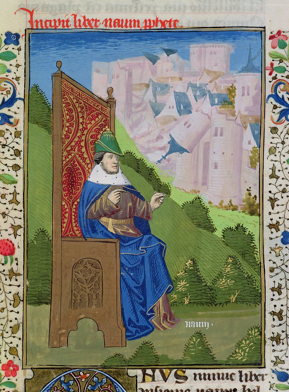 Ms H 7 fol.114r Nahum oznamující zničení Ninive, z Bible Jana XXII. od French School