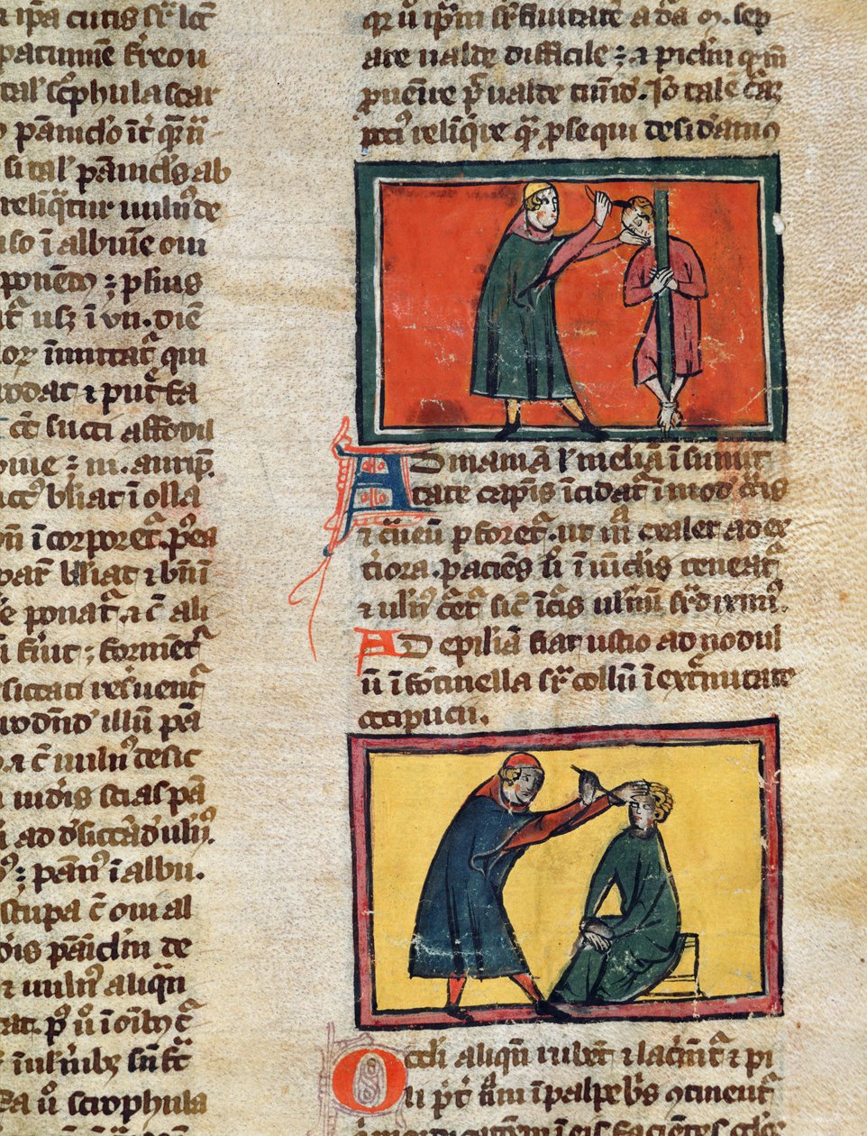 Ms H 89 fol.3 Lékaři ošetřující nemocné, z edice Knihy chirurgie od Rogiera de Salerne od French School