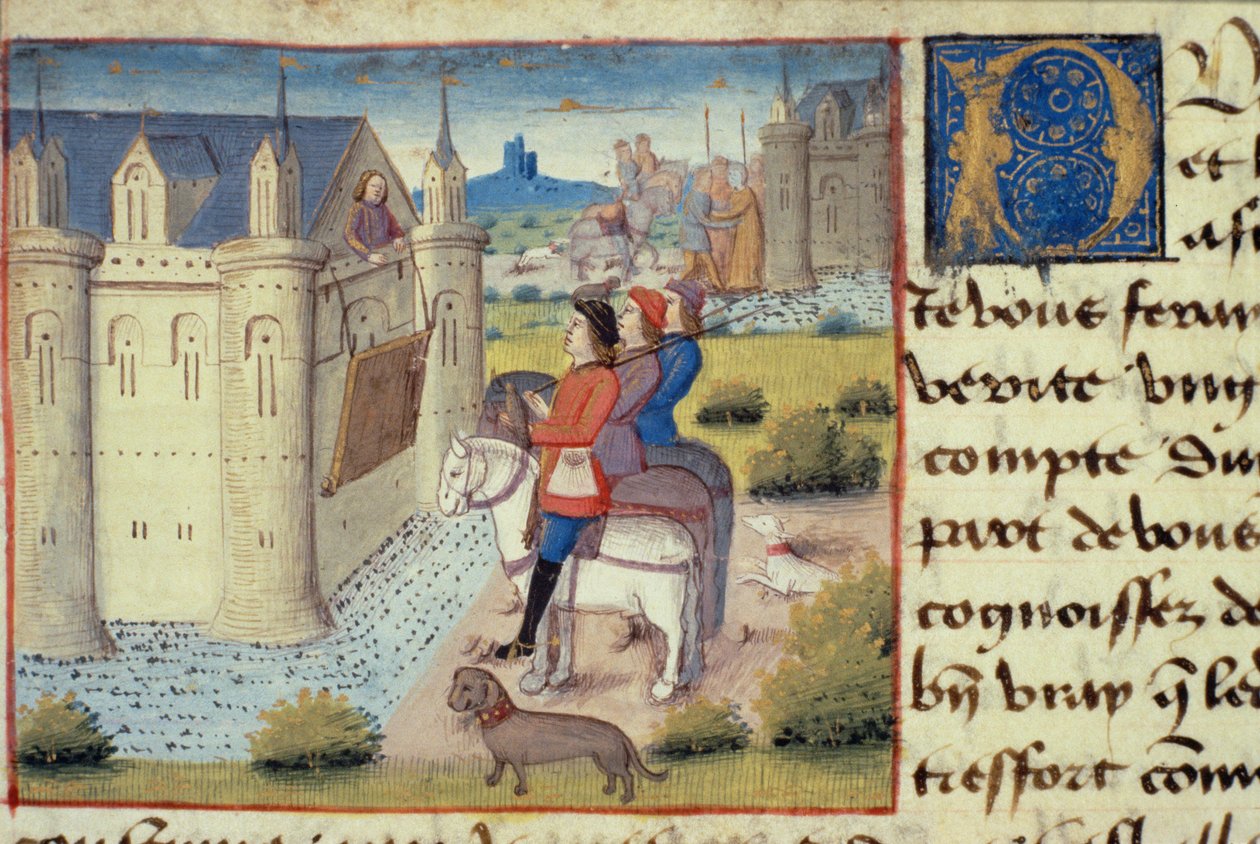 Paní Hunter 252 f.169v Příkop kolem města, z Les Cent Nouvelles Nouvelles, 1462 od French School