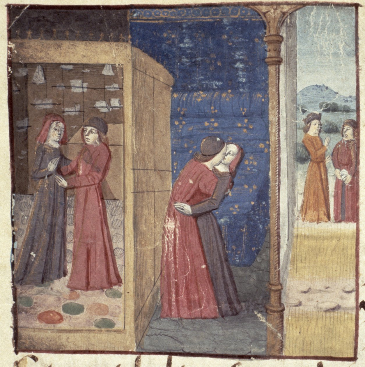 Paní Hunter 252 f.27v Kissing, z Les Hundred Nouvelles Nouvelles, 1462 od French School