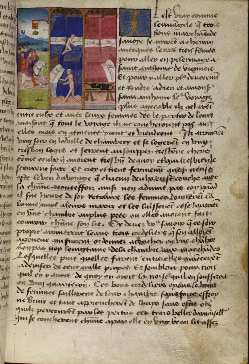 Ms Hunter 252 f.75v Hostel, z Les Cent Nouvelles Nouvelles, 1462 (podrobnosti viz 284875) od French School