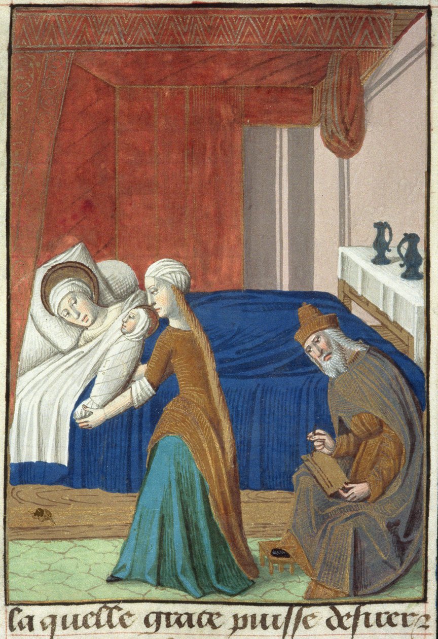 Ms Hunter 36 f.31v Narození Jana Křtitele, z Vita Christi, od Ludolfa Saského, kolem 1300-7778 od French School