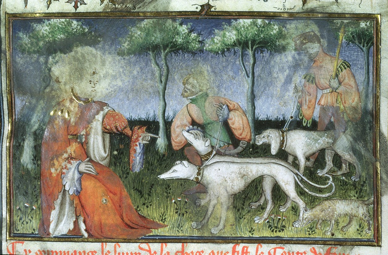 Paní Hunter 385 f.3r Hunting, z Livre de la Chasse od Gastona de Foix od French School