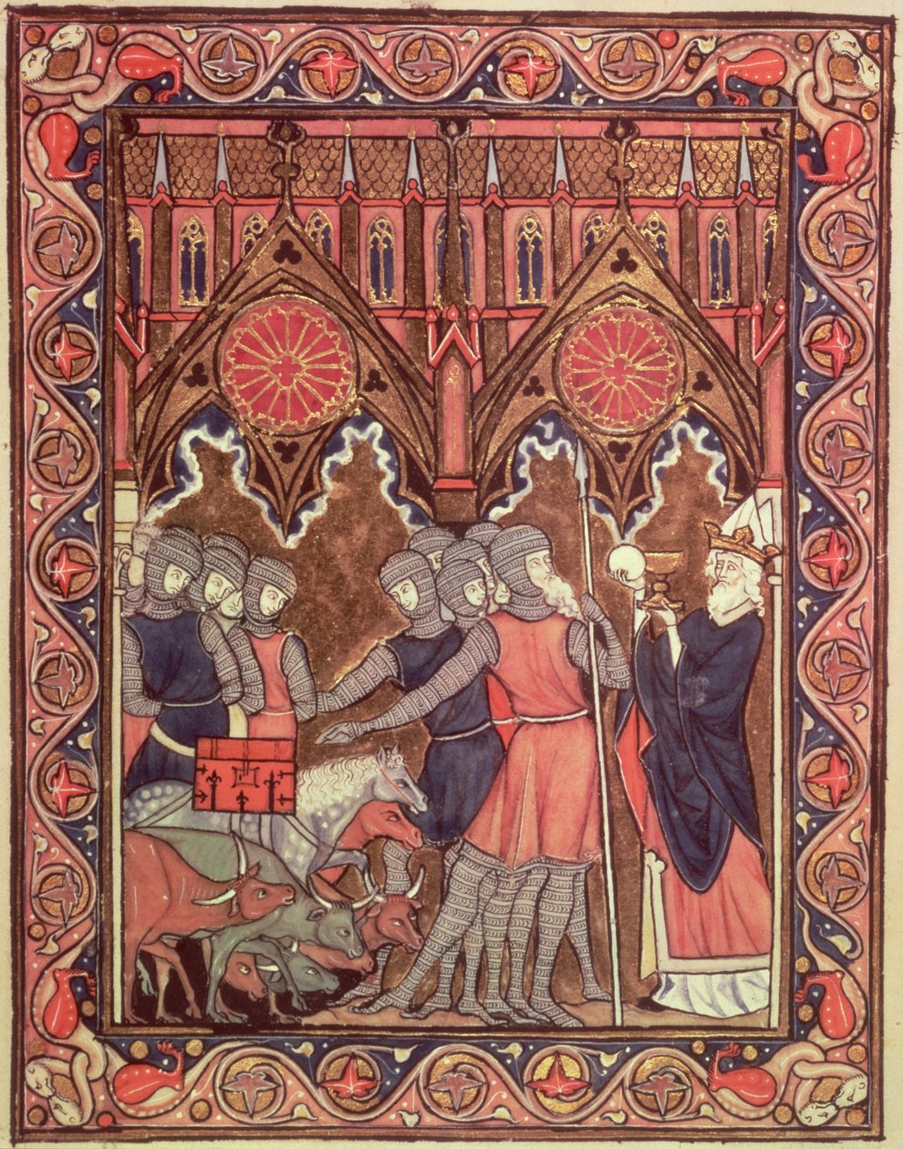 Paní Lat 10525 fol.6 Abraham představuje své vězně a svou kořist Melchisedekovi, ze žaltáře sv. Ludvíka, kolem 1258-70 od French School