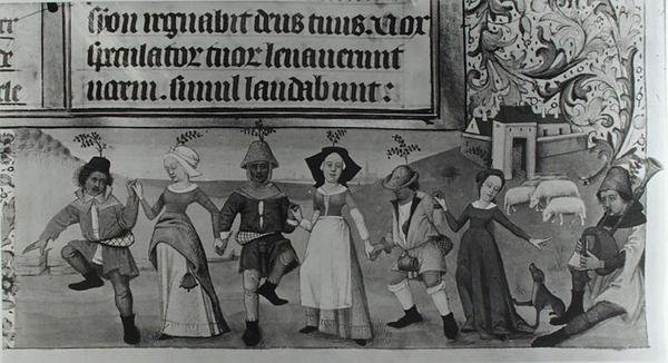 Paní Lat 1173 f.20 Pastorační tanec, z hodin Charlese dAngouleme, kolem 1480 od French School