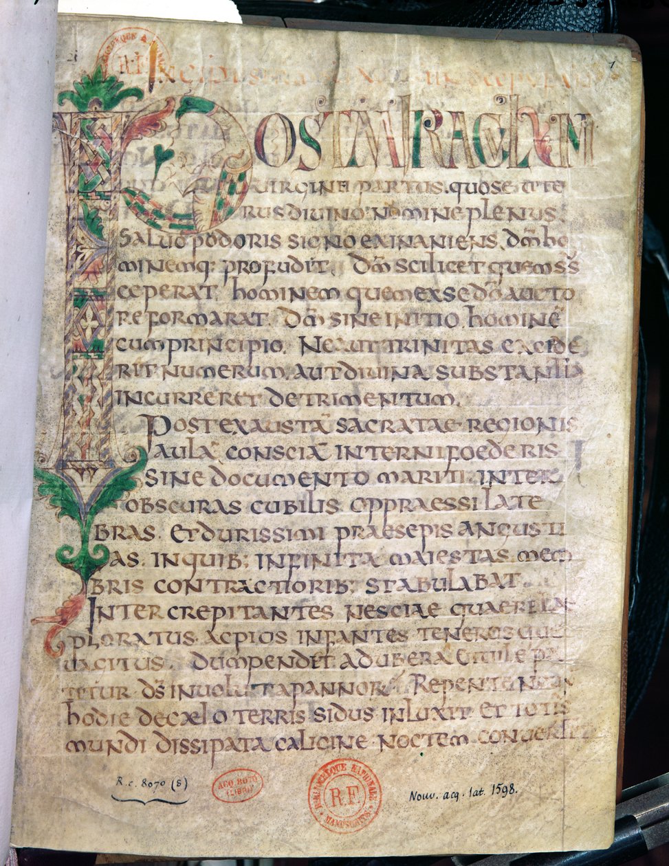 Ms Lat 1598 Fol.1 Zoomorphic historická iniciála P, z díla Saint Augustine (354-430) od French School