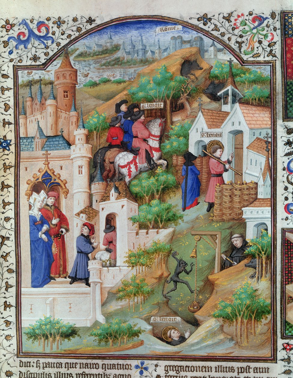 Ms Lat 17294 Fol.438 Scény ze života svatého Benedikta (asi 480-c.550) z Breviáře vévody z Bedfordu, asi 1424-35 od French School