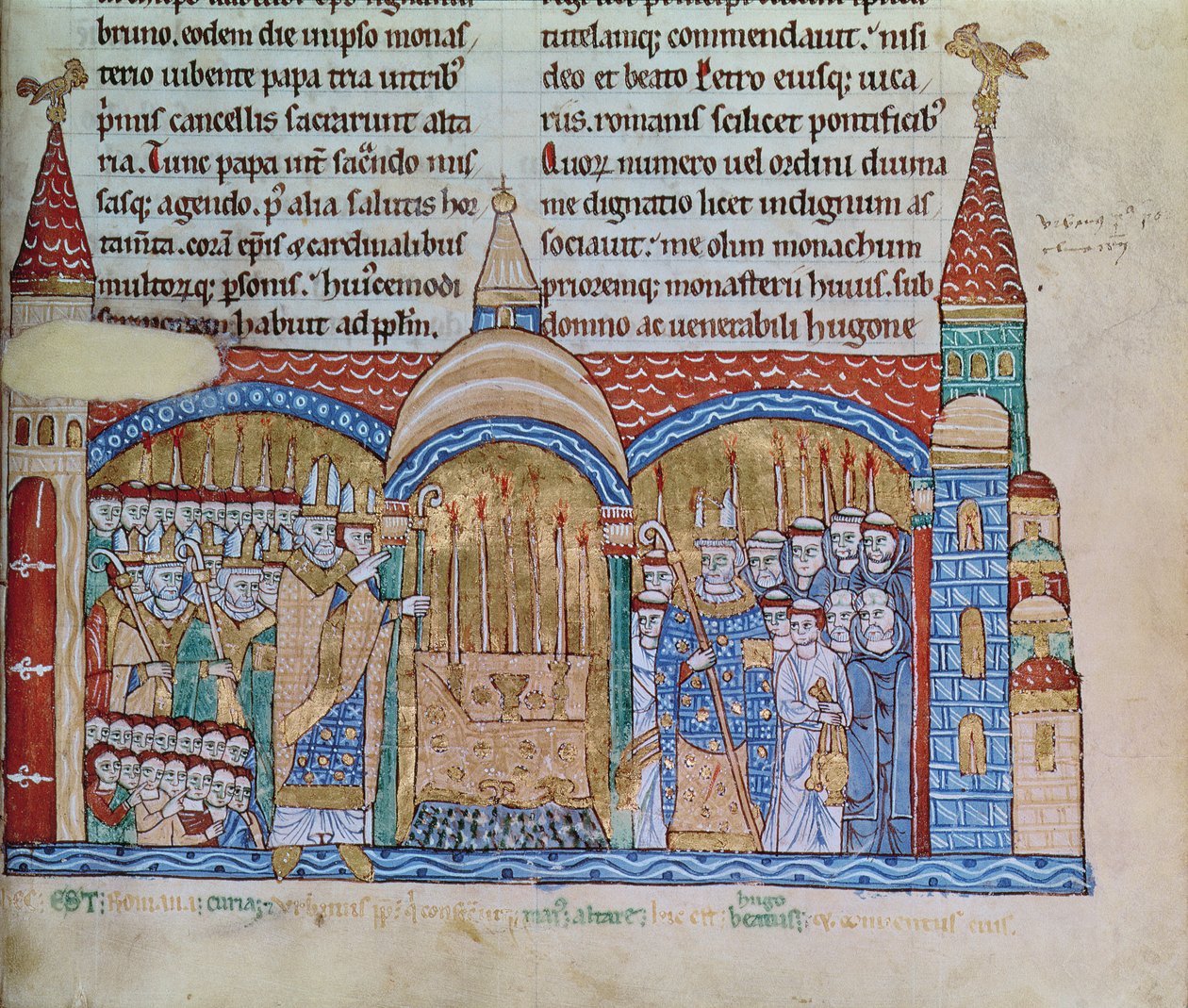 Ms Lat 17716 fol.91 Zasvěcení kostela v Cluny papežem Urbanem II. (1042-99) v listopadu 1095 od French School