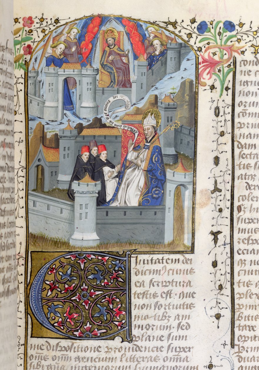 Paní Lat 592 f.127 Jeruzalém a Babylon, z La Cite de Dieu od sv. Augustina od French School