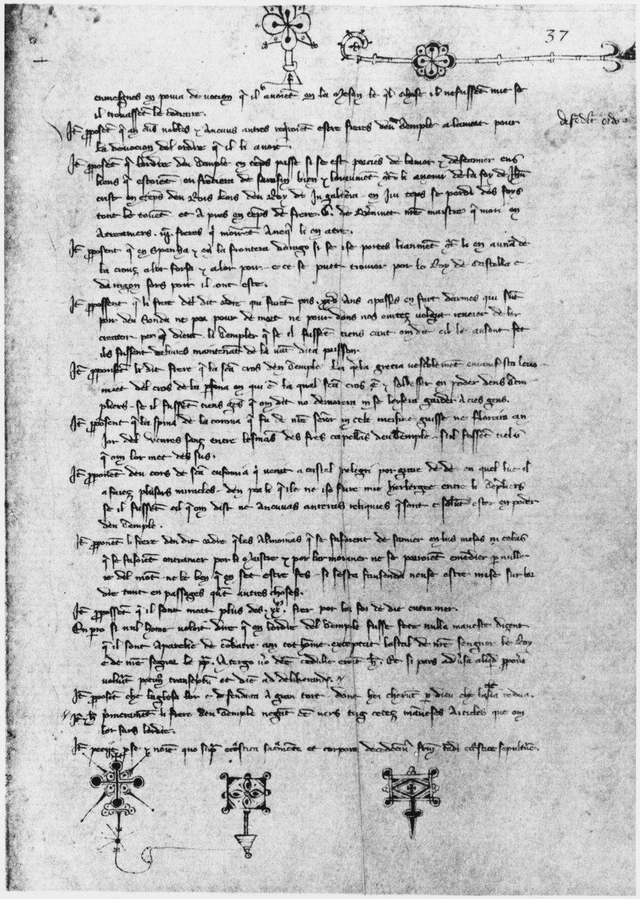Ms Latin 11795 fol.37 Strana textu z procesu s templáři od French School