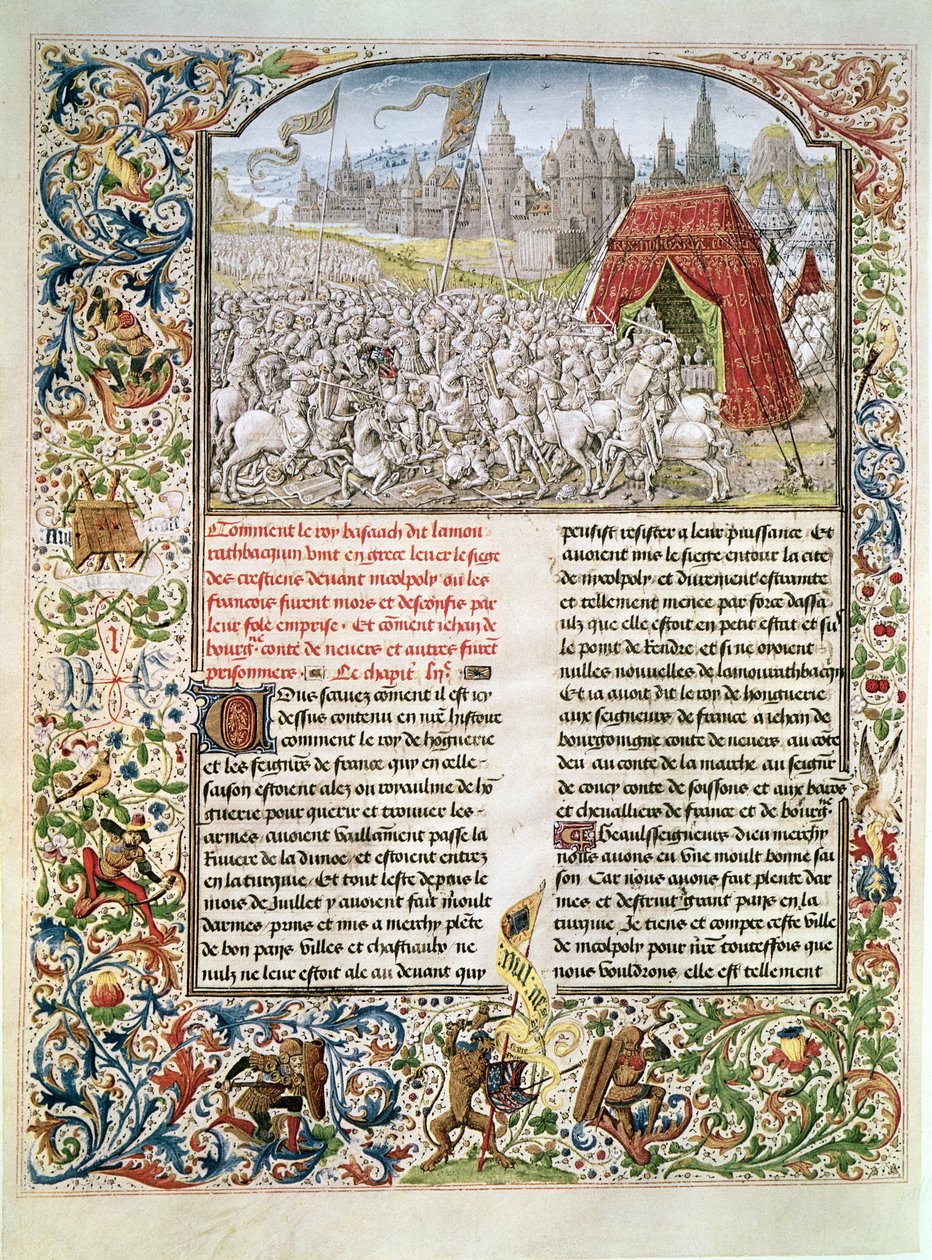 Ms t.4 fol.230 Bitva u Nicopolis v roce 1396, faksimile vratislavského rukopisu, z Froissarts Chronicle, 1472 od French School