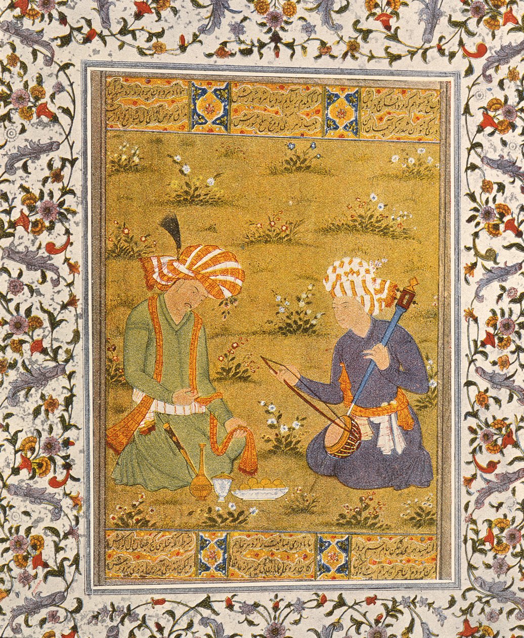 Hudebník, ilustrace k The Arabian Nights, 1895 (barevná rytina) od French School