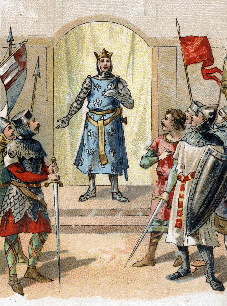 Moje koruna statečné větě, kterou řekl Philippe Auguste 27. července 1214 pánům v předvečer bitvy u bouvinů. od French School