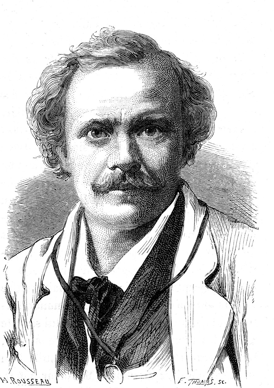 NADAR (Gaspard Felix TOURNACHON) (1820-1910), francouzský spisovatel, karikaturista, vzduchoplavec a fotograf. Rytina 1867 od French School