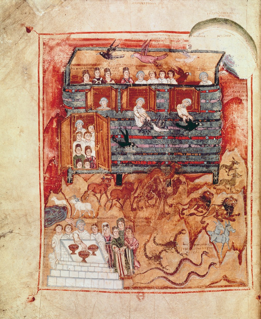 N.A.L 2334 fol.10v Noemova archa, z Pentateuchu De Tours od French School