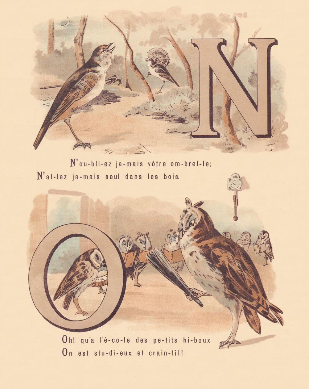 N O: Slavík, svatba, sova, pravopis od French School