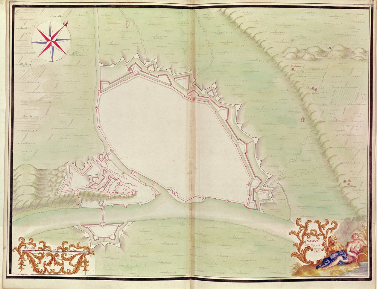 Namur, z Atlasu Ludvíka XIV. Mapy cizích míst, 1665 (pero, inkoust a mytí) od French School