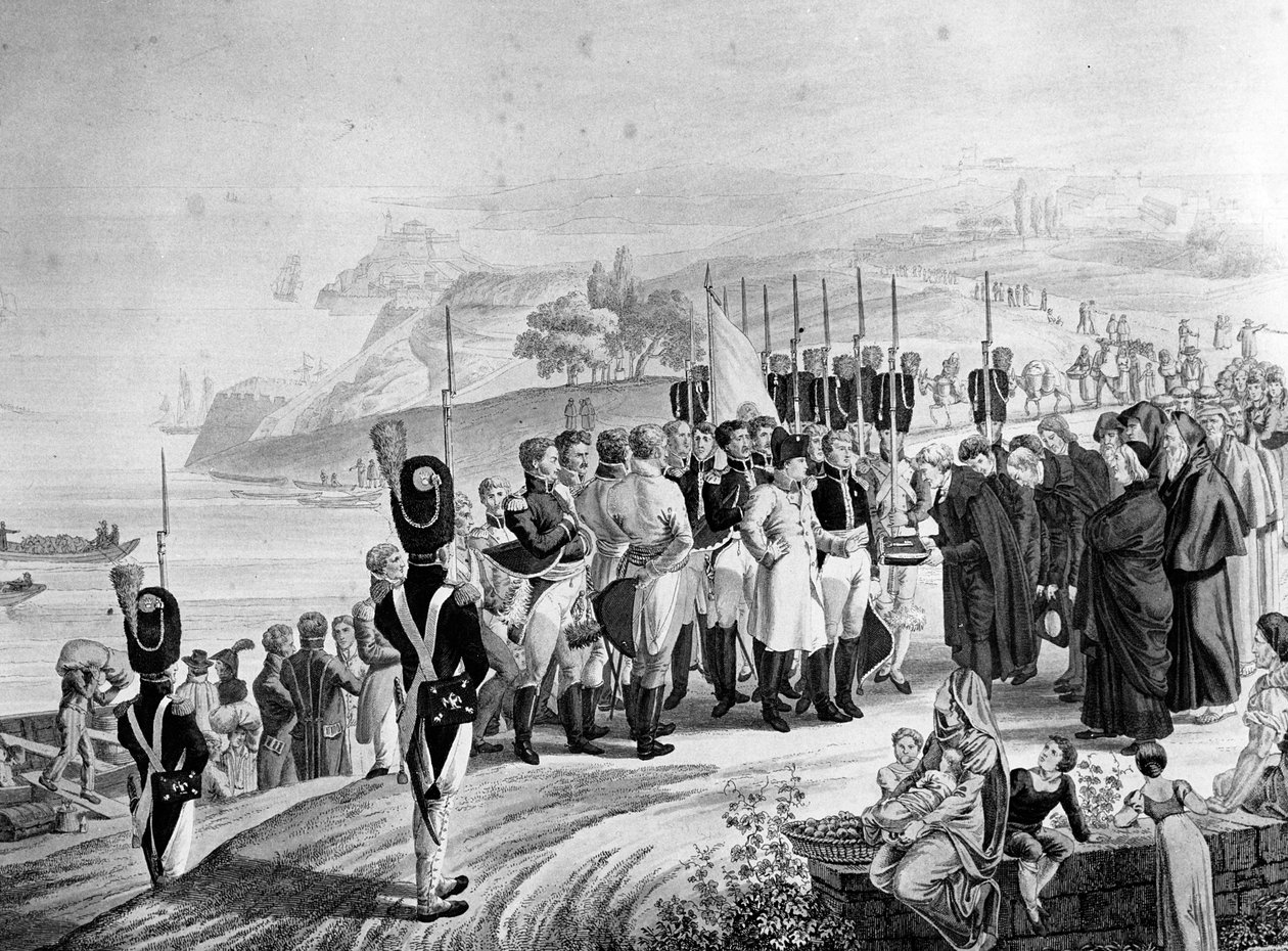 Napoleon (1769-1821) přijíždějící na ostrov Elba, 1814 od French School