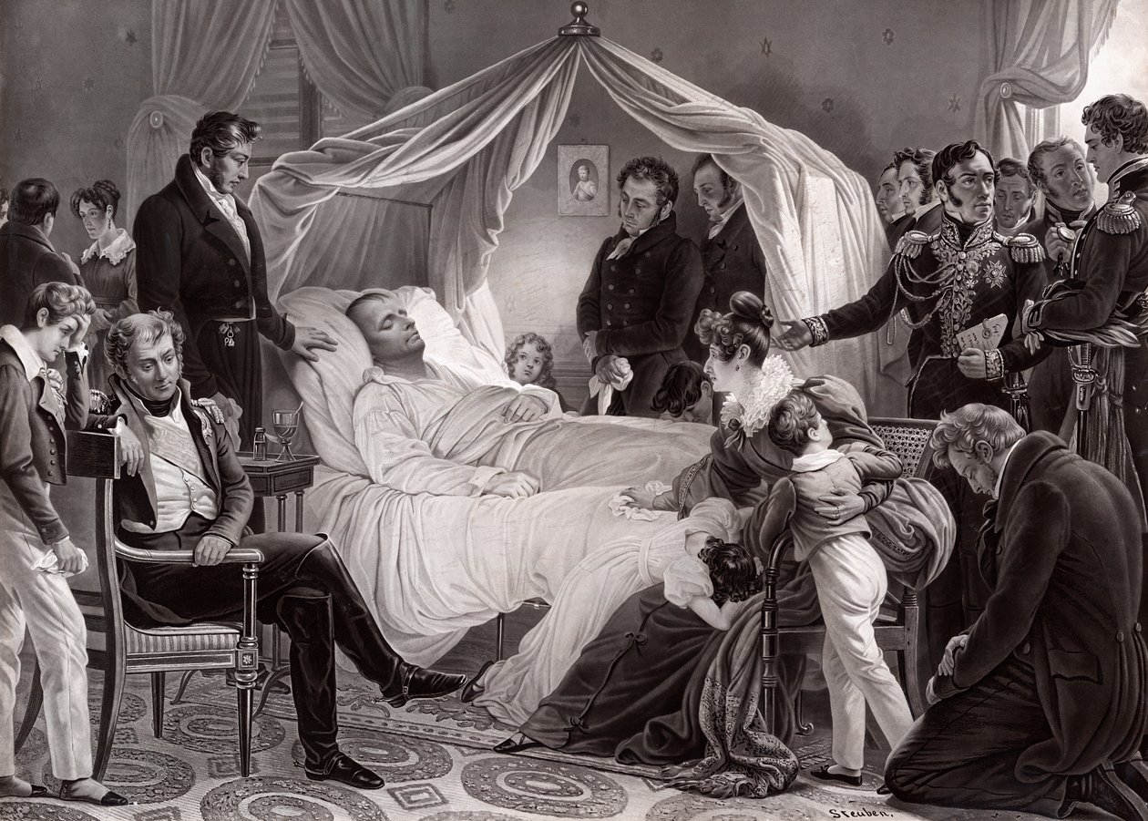 Napoleon I. na smrtelné posteli na Svaté Heleně, 5. května 1821, podle obrazu Charlese de Steuben od French School