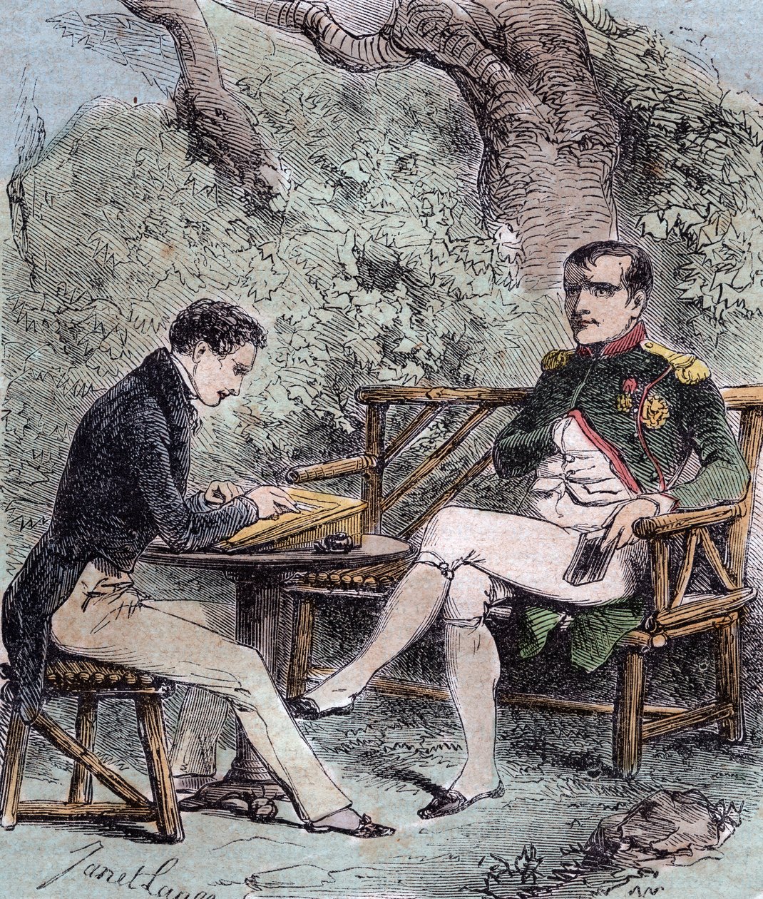 Napoleon a Sainte-Helene - Napoleon diktuje své paměti Emmanuelu Pons de Las Cases (1800-1854), synovi Emmanuela de las Cases, - Od Emmanuela de las Cases, Napoleon, Memorial de Sainte-Helene od French School