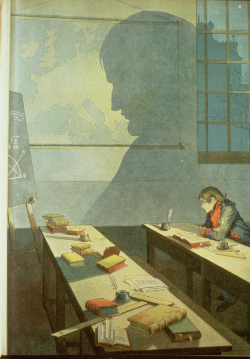 Napoleon jako školák, ilustrace z knihy "Bonaparte" od G. Montorgneila 1910 (litografie) od French School