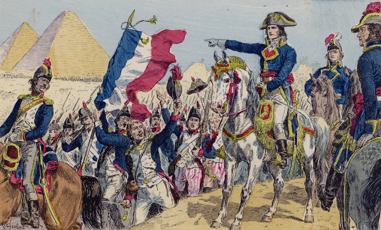 Napoleon v bitvě u pyramid, Egypt od French School