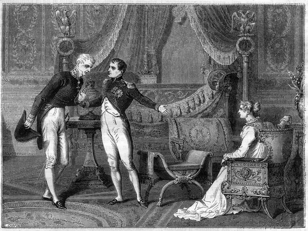 Napoleon, jeho manželka Marie-Louise a princ Metternich mluví od French School