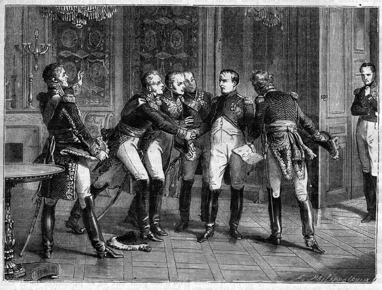 Napoleon říká svým maršálům o svém rozhodnutí abdikovat, 6. dubna 1814 - Napoleon I. oznamuje svou abdikaci marechalům dne 6. dubna 1814 - v „Histoire de l
