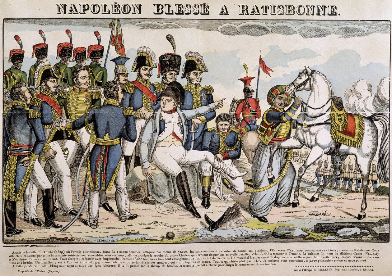 Napoleon zraněn v Regensburgu - obraz Epinalu od French School