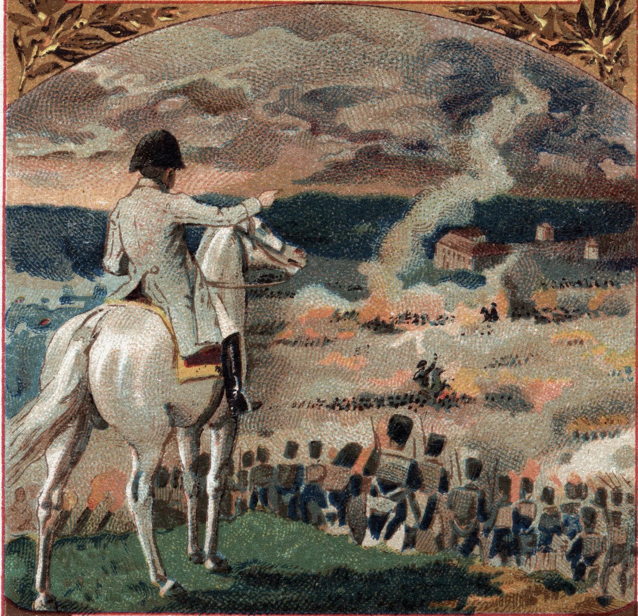 Napoleonské války: Napoleon I. (1769-1821) pozoroval bitvu u Brienne-le-Chateau (Brienne le Chateau) (úsvit) 29. ledna 1814 během francouzského tažení. Francouzská armáda porazila pruské jednotky generála Gebharda Leberechta von Bluchera (1742-1819). od French School