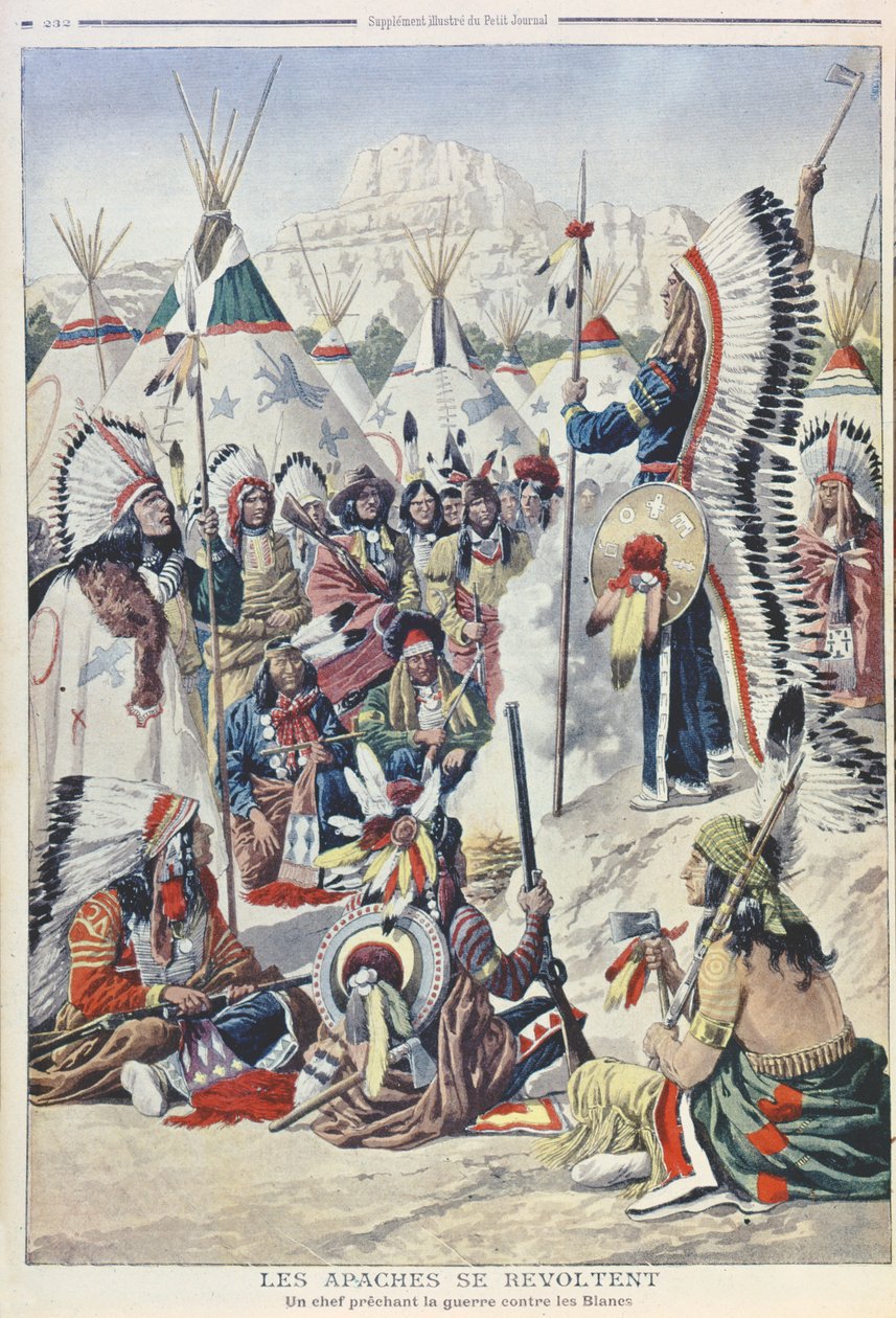 Indiánský náčelník nabádá ke vzpouře proti bílým lidem, ilustrace z Le Petit Journal od French School